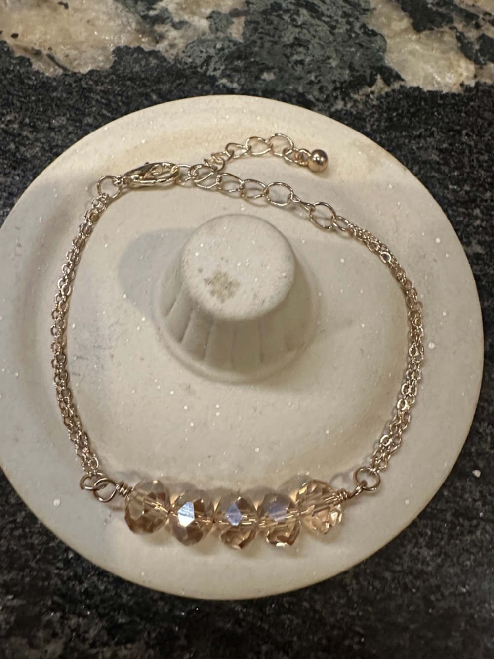 Delicate Gold-Tone Crystal Bead Bracelet - Women Jewelry